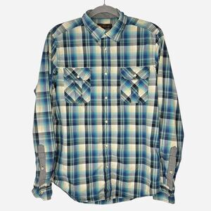 Ben Sherman Men's Pearl Snap Western Plaid Cotton Shirt Rodeo Cowboy Size Medium